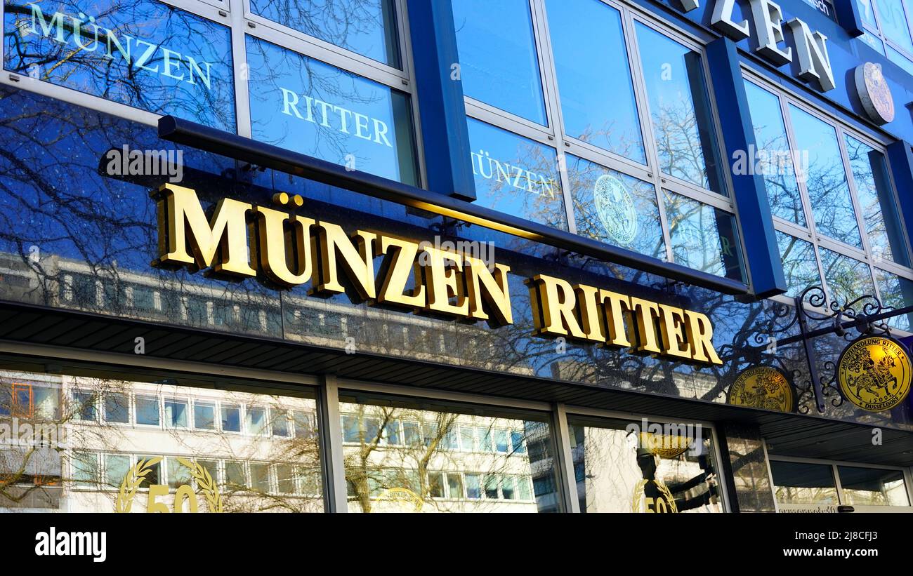 Exterior of the coin store 'Münzen Ritter' on Immermannstraße in Düsseldorf/Germany. Stock Photo