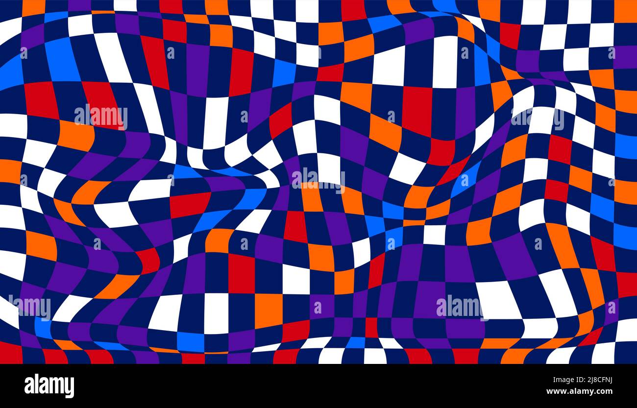 Checkered background with distorted squares. Abstract banner with ...