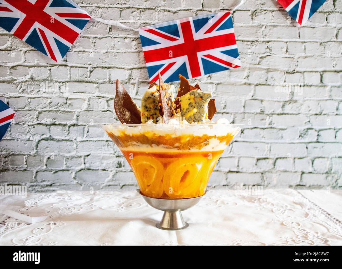 The Queen Elizabeth II platinum jubilee pudding jubilee trifle Stock