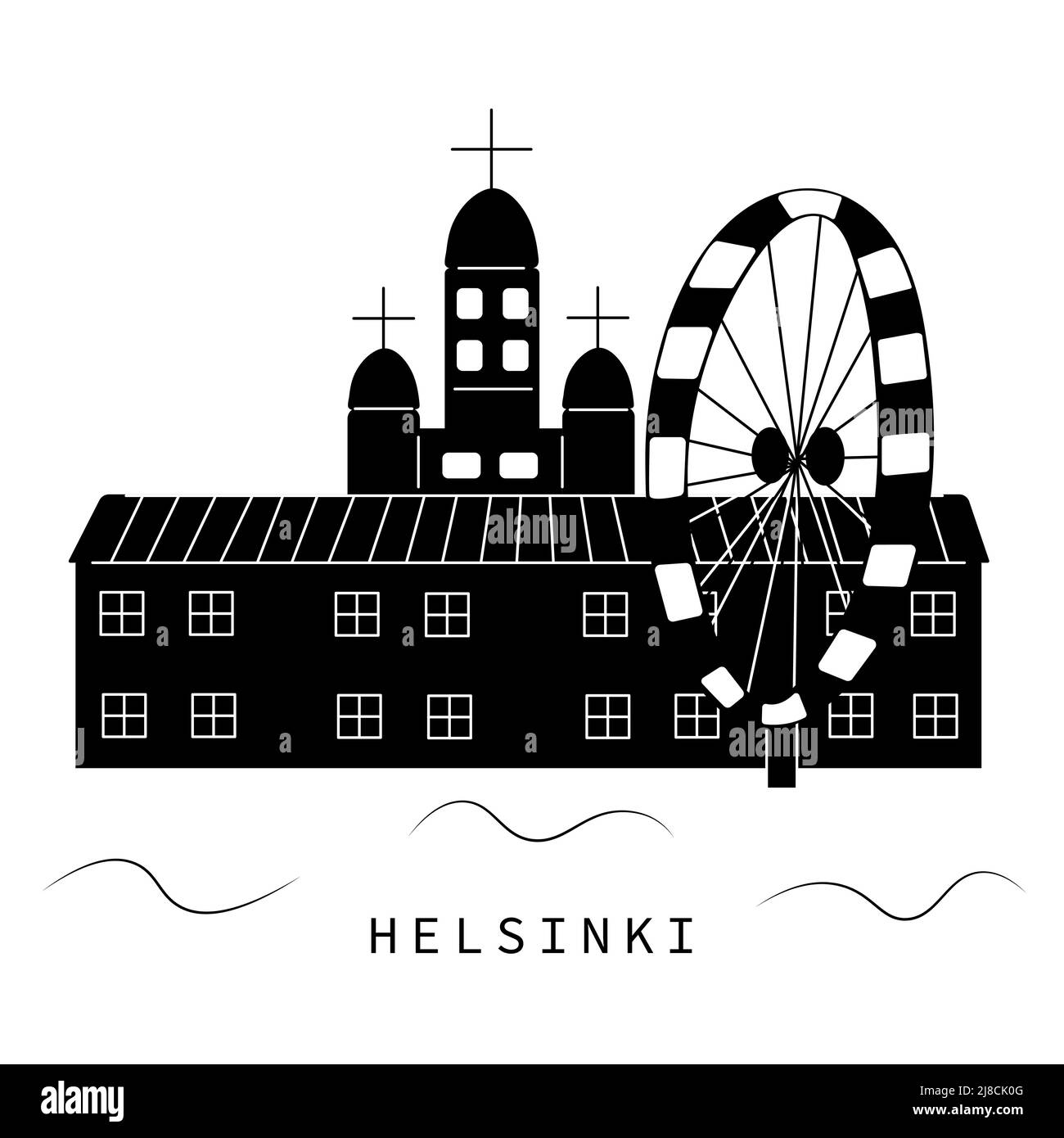 Helsinki, black and white illustration Stock Vector