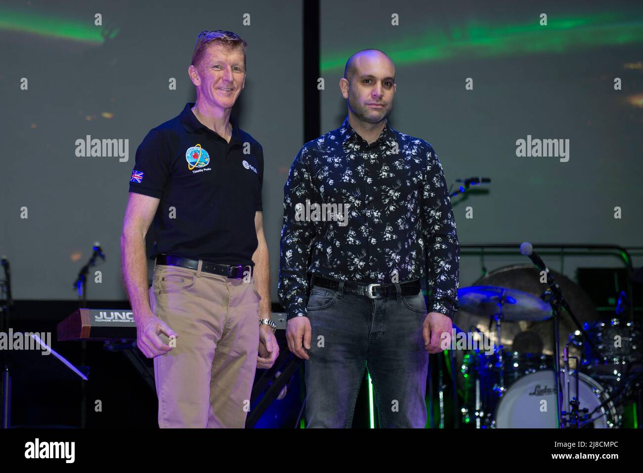 London 15th May 2022: European Space Agency astronaut Sir Major Tim Peake and Composer Ilan Eshkeri onstage at the Royal Albert Hall ahead of a performance of 'Space Station Earth', a concert inspired by astronauts' experiences on the International Space Station. Claire Doherty/Alamy Live News Stock Photo