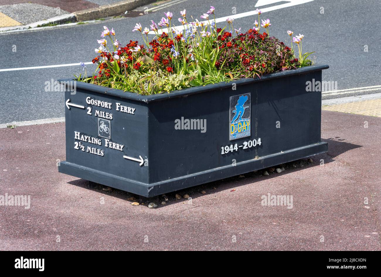 Tourist information, South Seafront, Southsea, Portsmouth, Hampshire, England, UK - directions on a street planter Stock Photo
