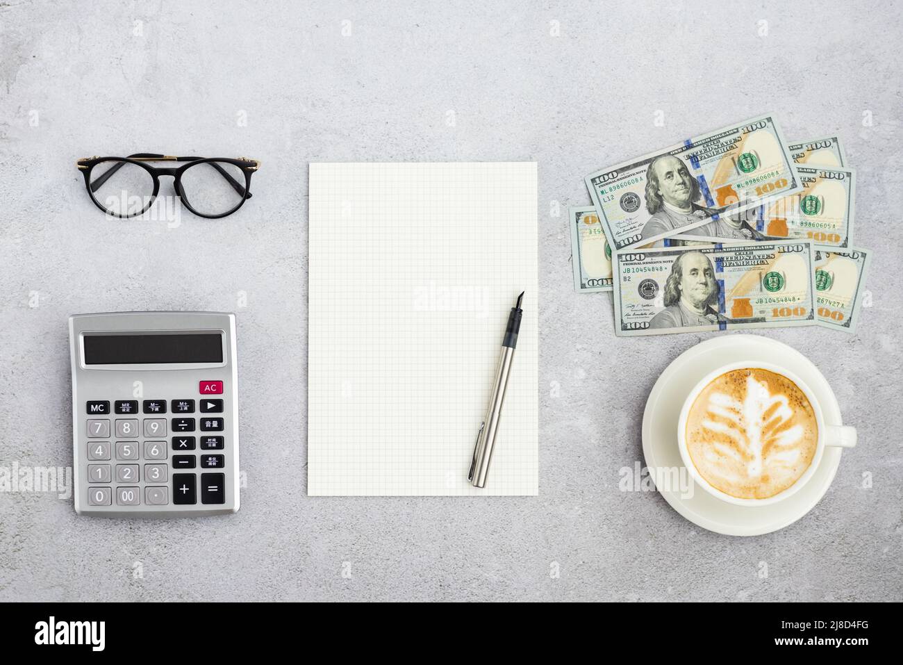 Flat lay of Individual income tax return form for tax payment on working desk. Background for Data analysis, paperwork, financial research, report Stock Photo