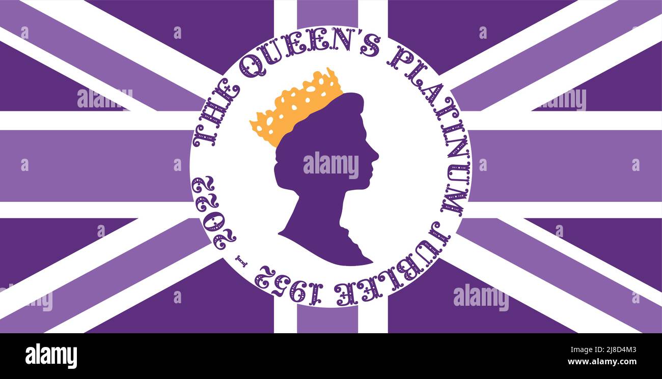 The Queen's Platinum Jubilee Celebrations with Queen Elizabeth's Side Profile, Union Jack Flag Stock Vector