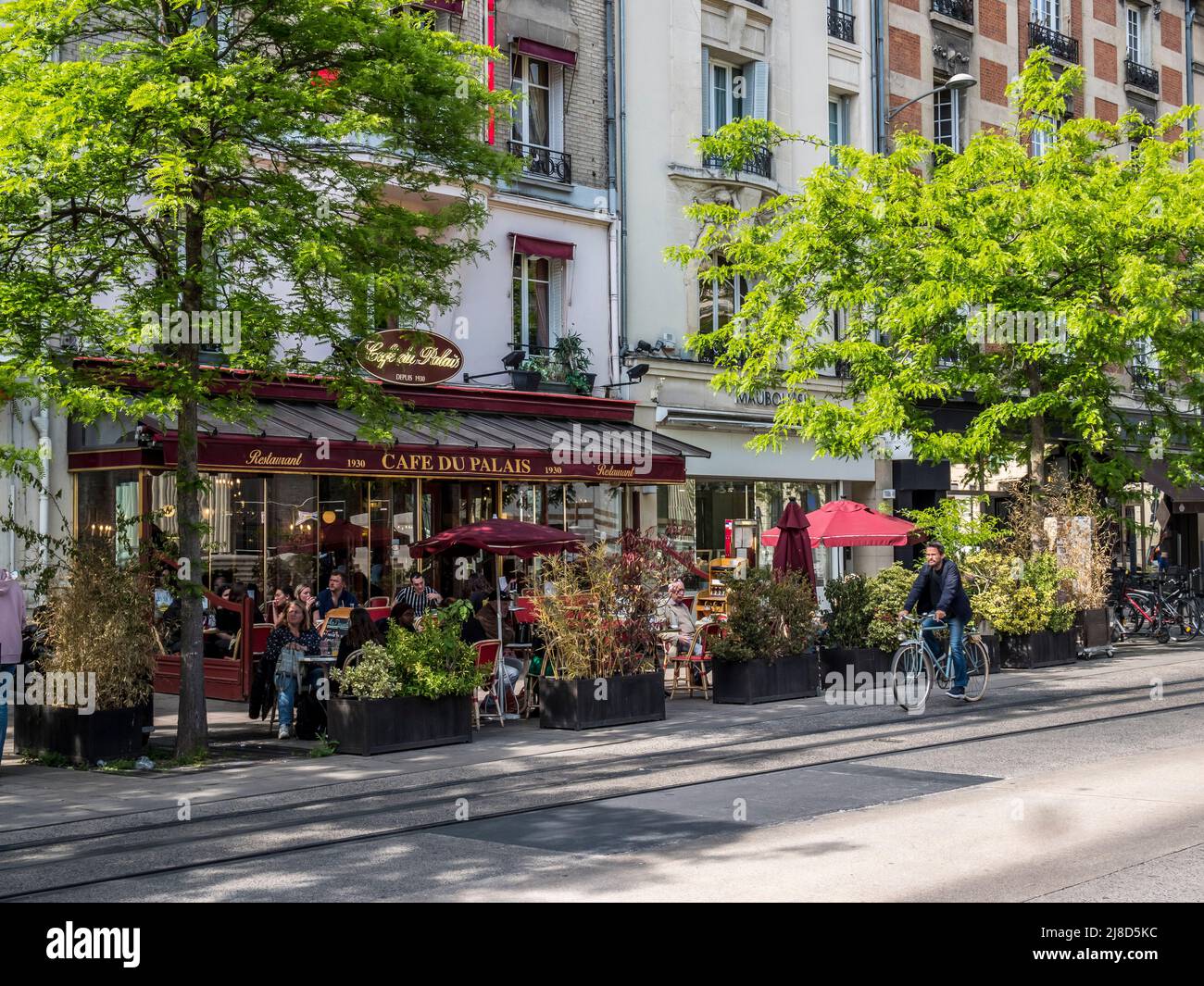 Street scene in the famous French city of Reims famed for its association with Joan of Arc, also the capital of the Champagne wine growing region Stock Photo