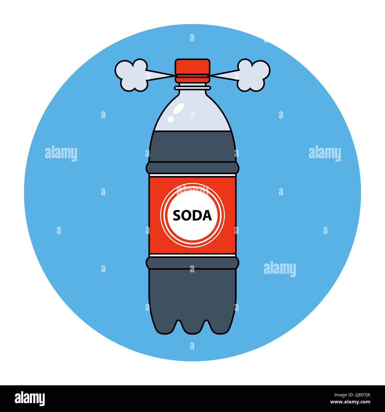 open a large bottle of soda. gas release. flat vector illustration