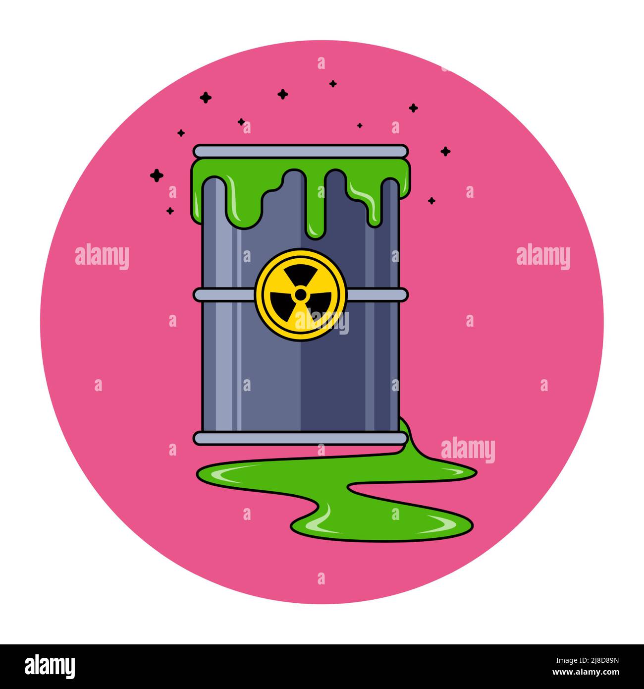 Radioactive substance spilled on the floor from a fallen barrel. flat illustration Stock Vector