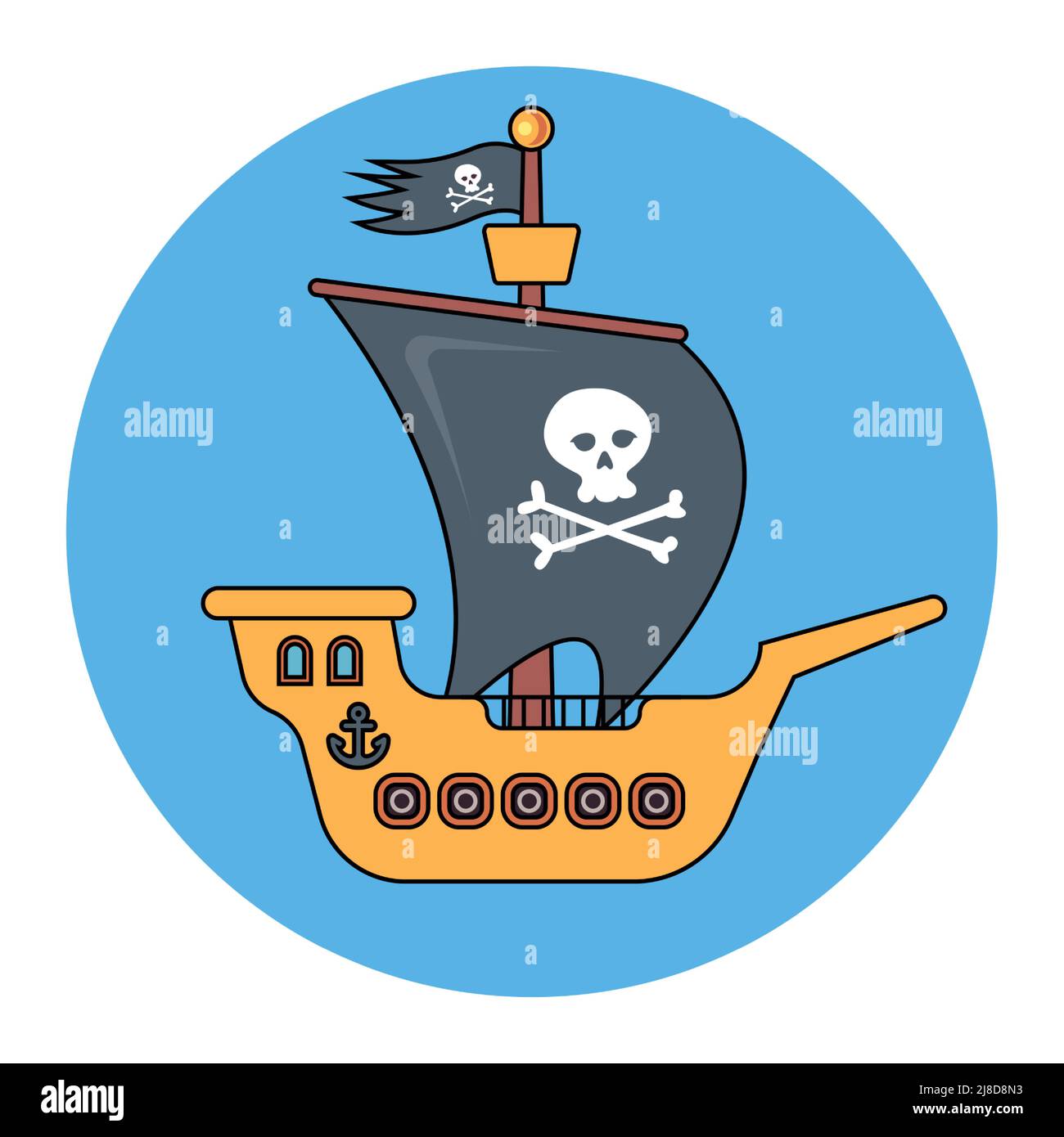 Toy children home-made pirate ship. flat vector illustration. Stock Vector