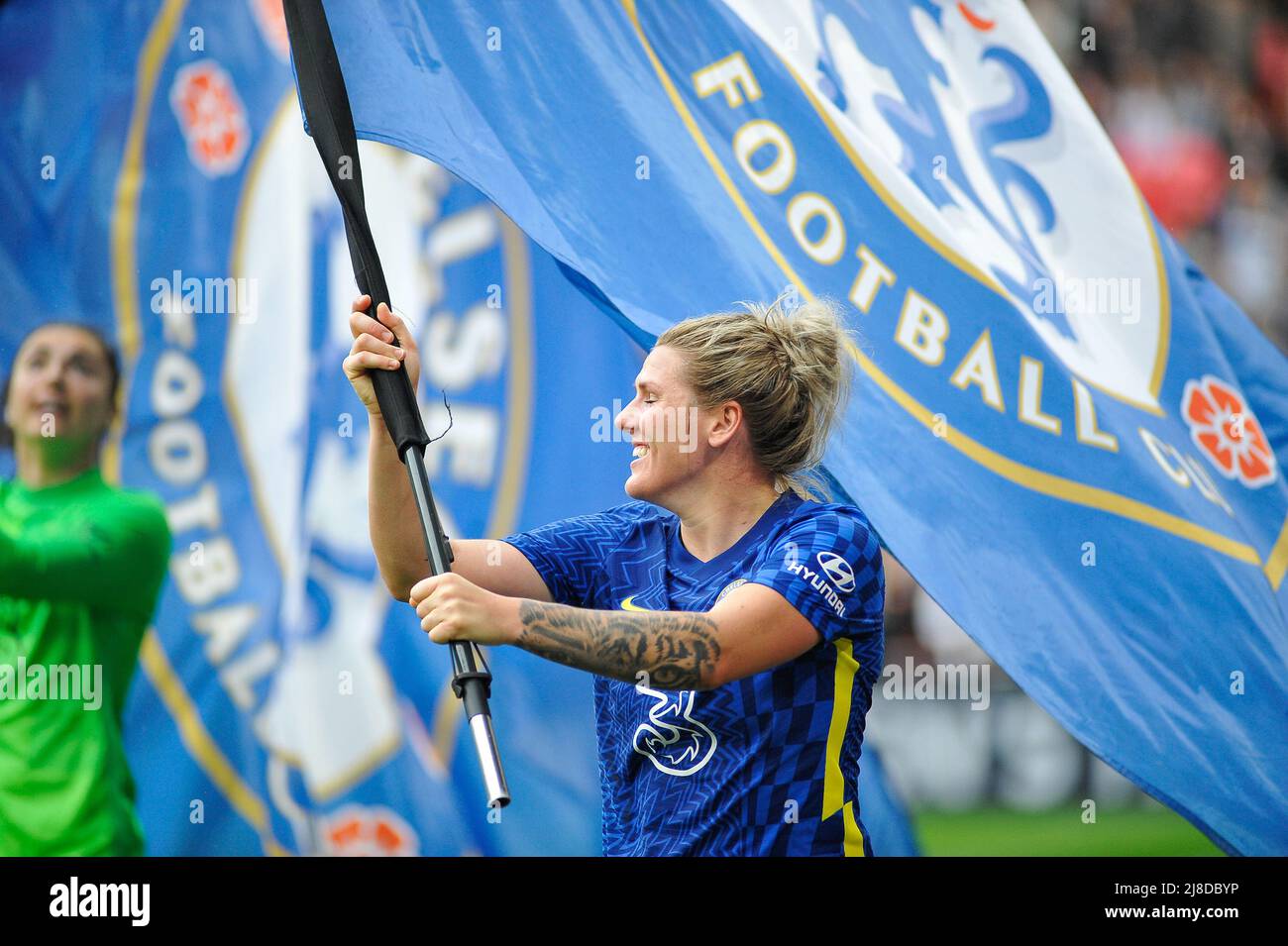 Chelsea celebrate FA CUp final 2022 win at full time&#xA; Millie Bright (4 Chelsea)&#xA;&#xA;&#xA;During the Womens FA CUP Final game between Man  CIty &amp; Chelsea at Wembley Stadium in Birmingham, England  Karl W Newton/Sports Press Photos (SPP) Stock Photo