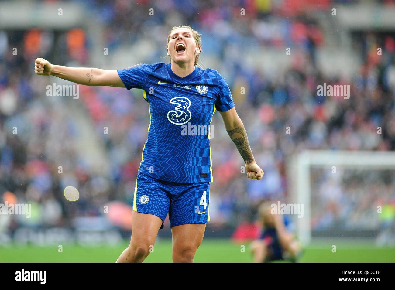 Millie Bright (4 Chelsea)    Chelsea celebrate FA CUp final 2022 win at full time&#xA;&#xA;&#xA;During the Womens FA CUP Final game between Man  CIty &amp; Chelsea at Wembley Stadium in Birmingham, England  Karl W Newton/Sports Press Photos (SPP) Stock Photo