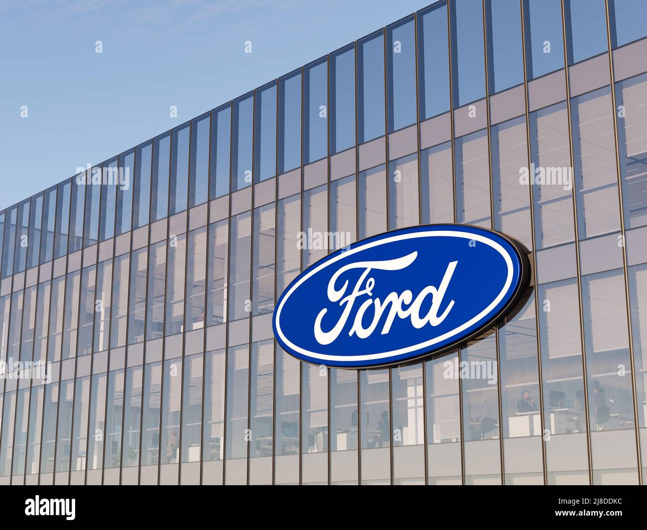 Dearborn, Michigan, USA. May 2, 2022. Editorial Use Only, 3D CGI. Ford  Motor Company Signage Logo on Top of Glass Building. Automobile  Manufacturer in Stock Photo - Alamy, image size:1300x1065