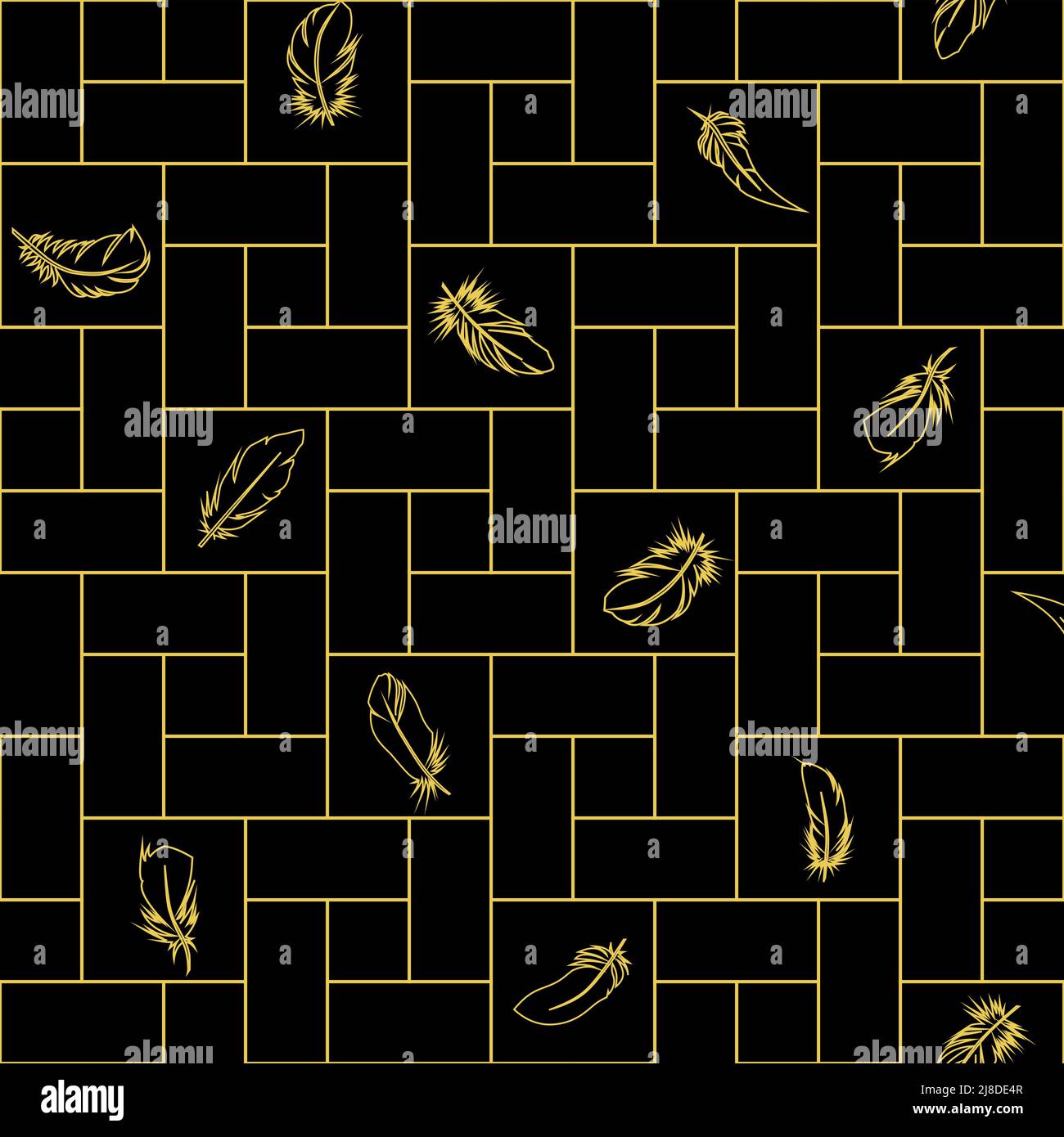 seamless black and gold geometric pattern of squares with feathers of ...