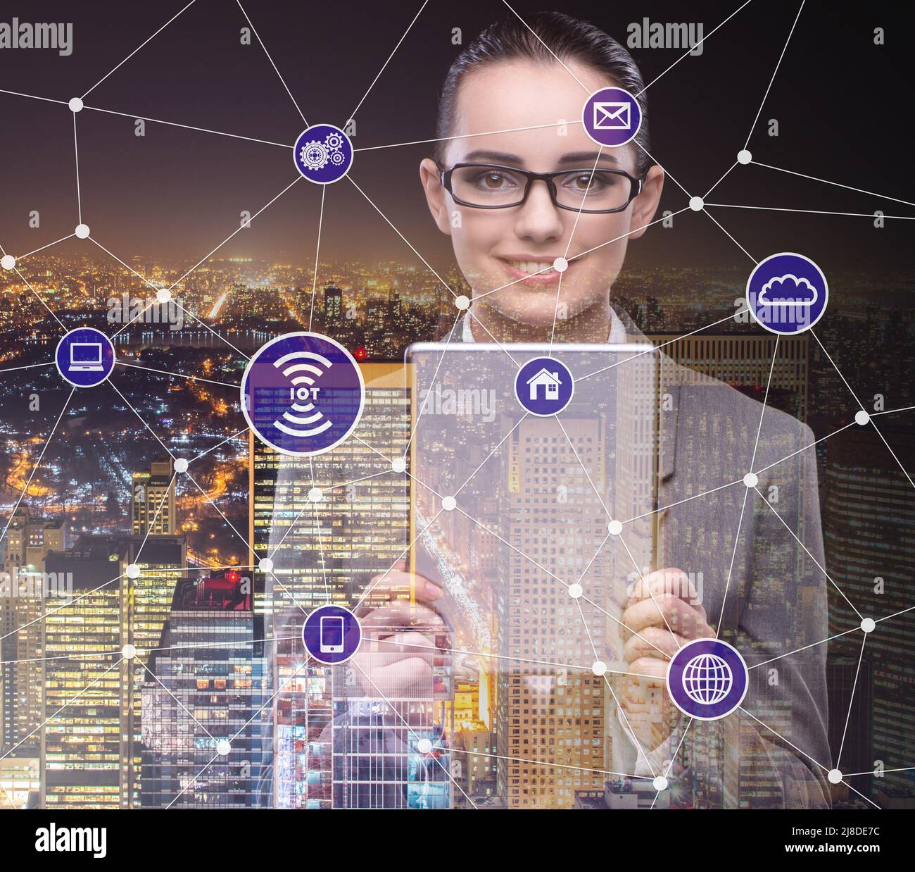 The internet of things concept with businesswoman Stock Photo - Alamy