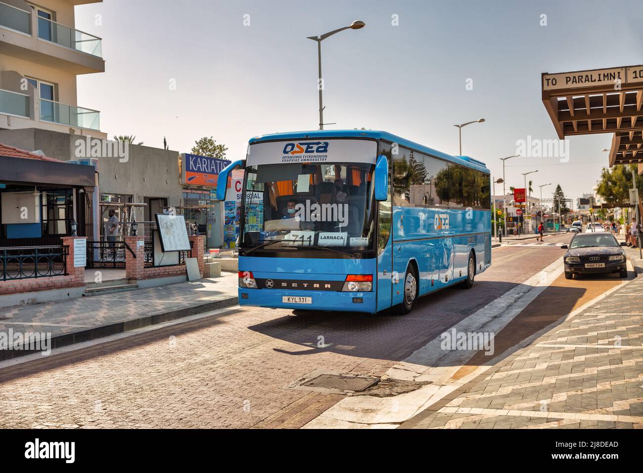 Protaras, Cyprus - May 25, 2021: Bus public transport in downtown ...