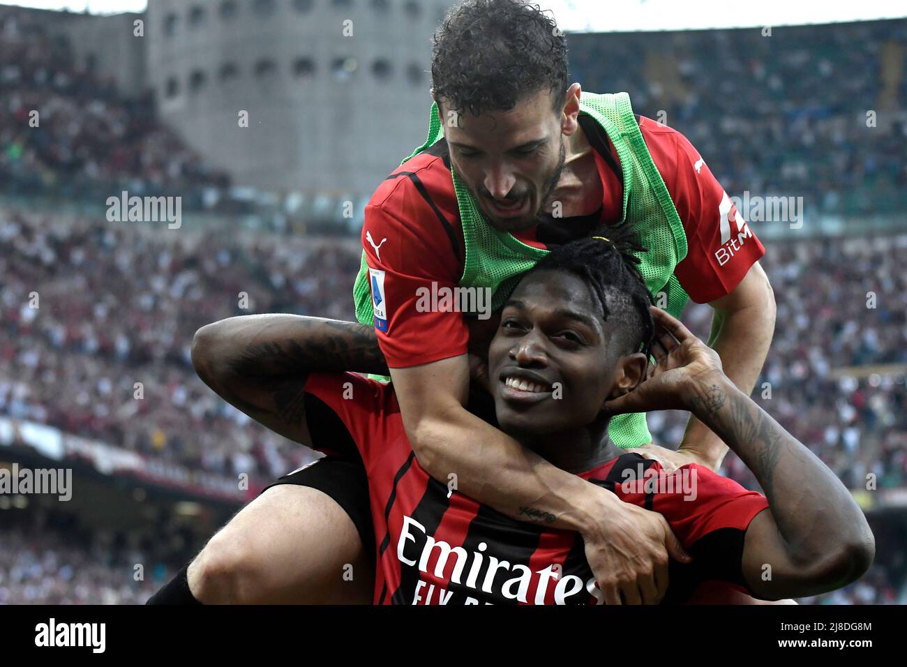 Milano, Italy. 15th May, 2022. Rafael Leao of AC Milan celebrates with ...