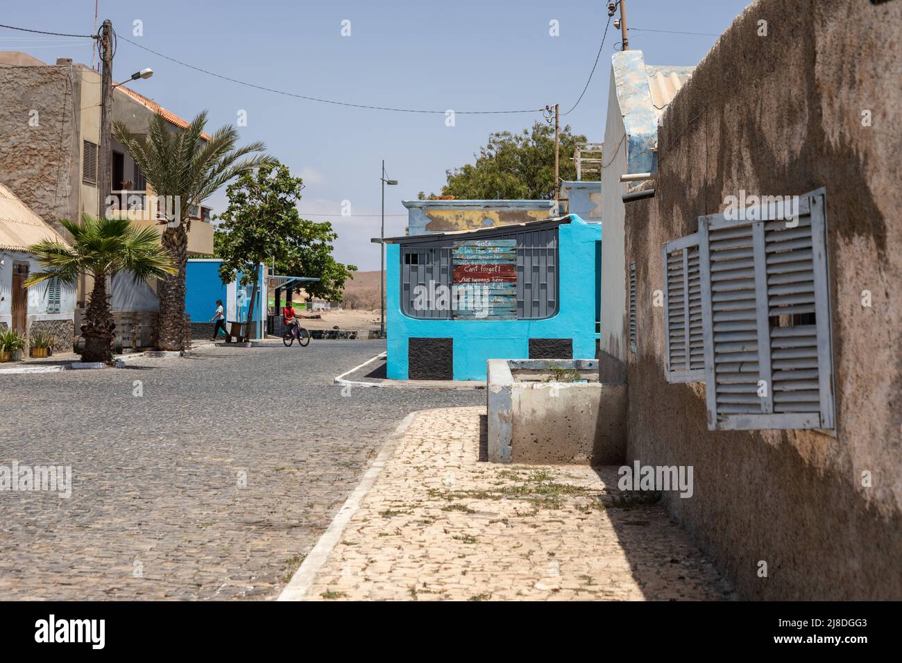 Traditional houses in a street in Palmeira, Sal, Cape Verde Island