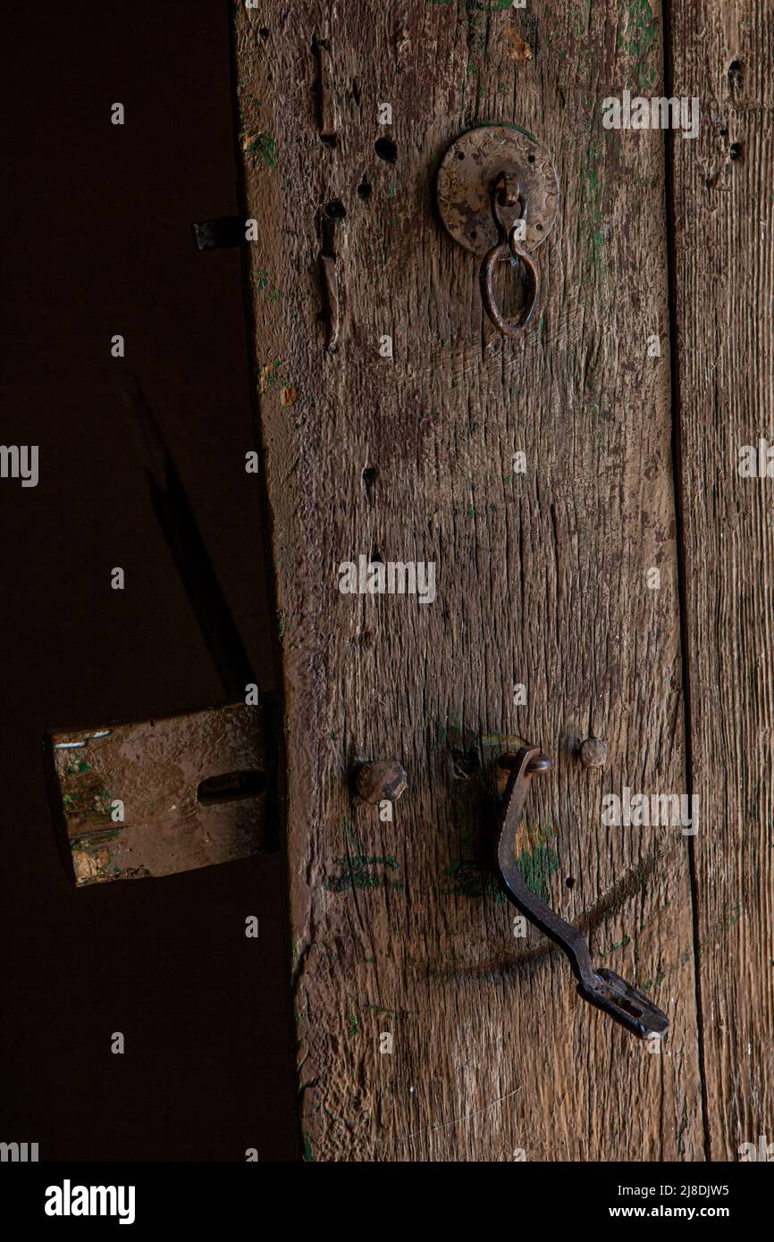 Old wooden door, close up Stock Photo