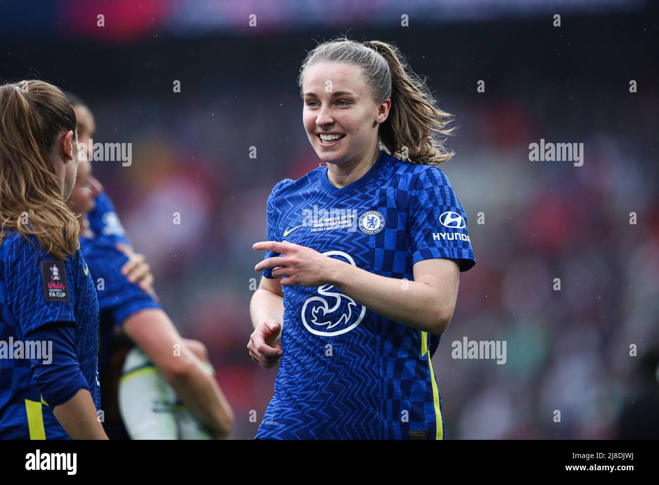 London, England, 15th May 2022.   Niamh Charles of Chelsea celebrates after the final whistle during the The Women's FA Cup match at Wembley Stadium, London. Picture credit should read: Isaac Parkin / Sportimage Stock Photo