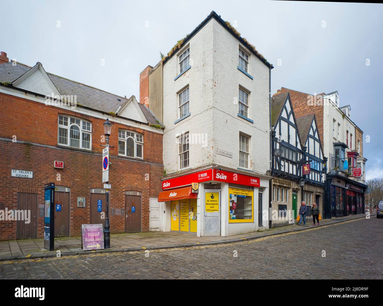 St Helen's square in the old part of Scarbourough showing the building and toilets to the left