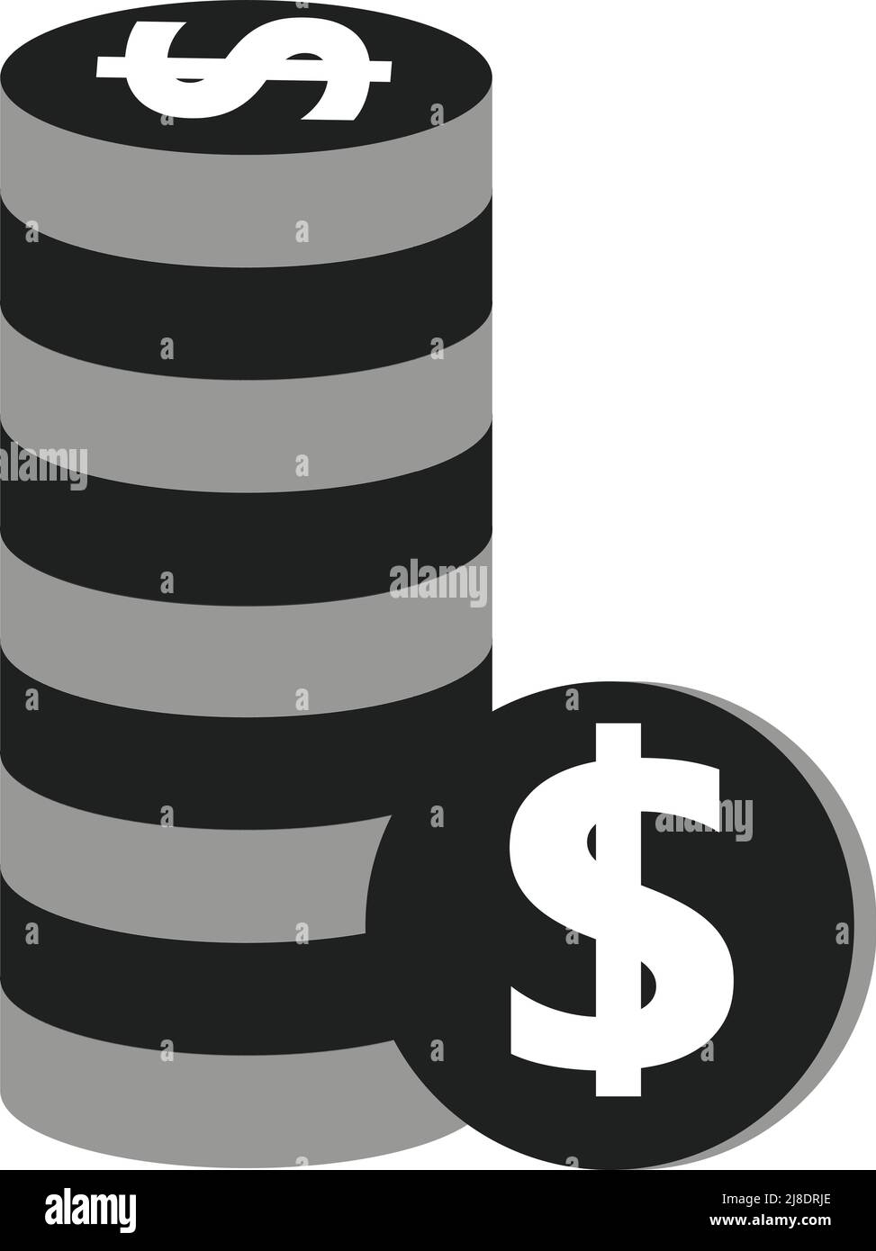 Stacked dollar coin black and white color. Vector Stock Vector