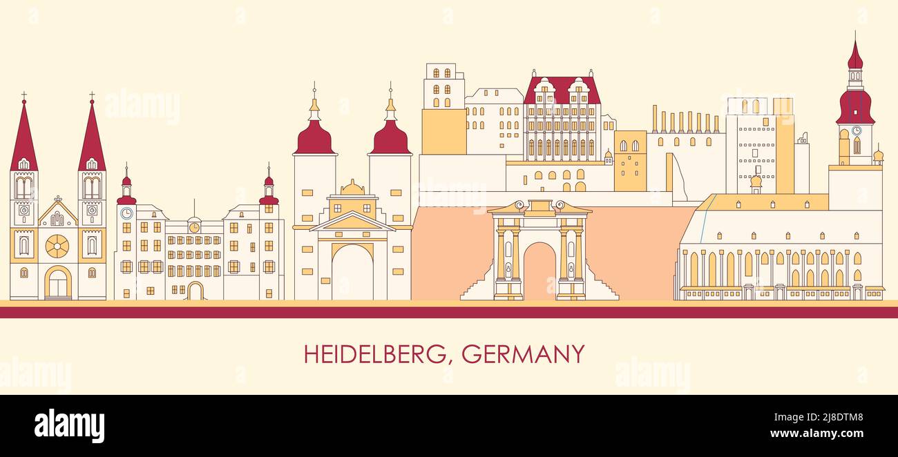 Cartoon Skyline panorama of city of Heidelberg, Germany - vector illustration Stock Vector
