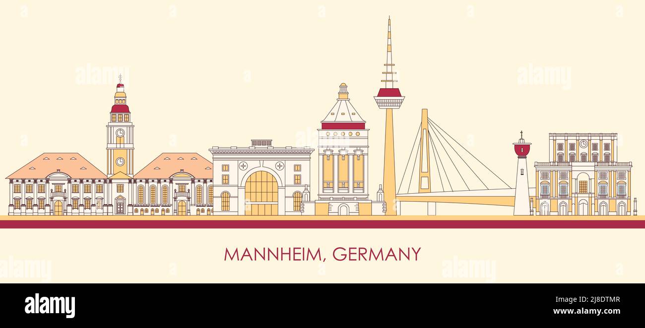 Cartoon Skyline panorama of city of Mannheim, Germany - vector illustration Stock Vector
