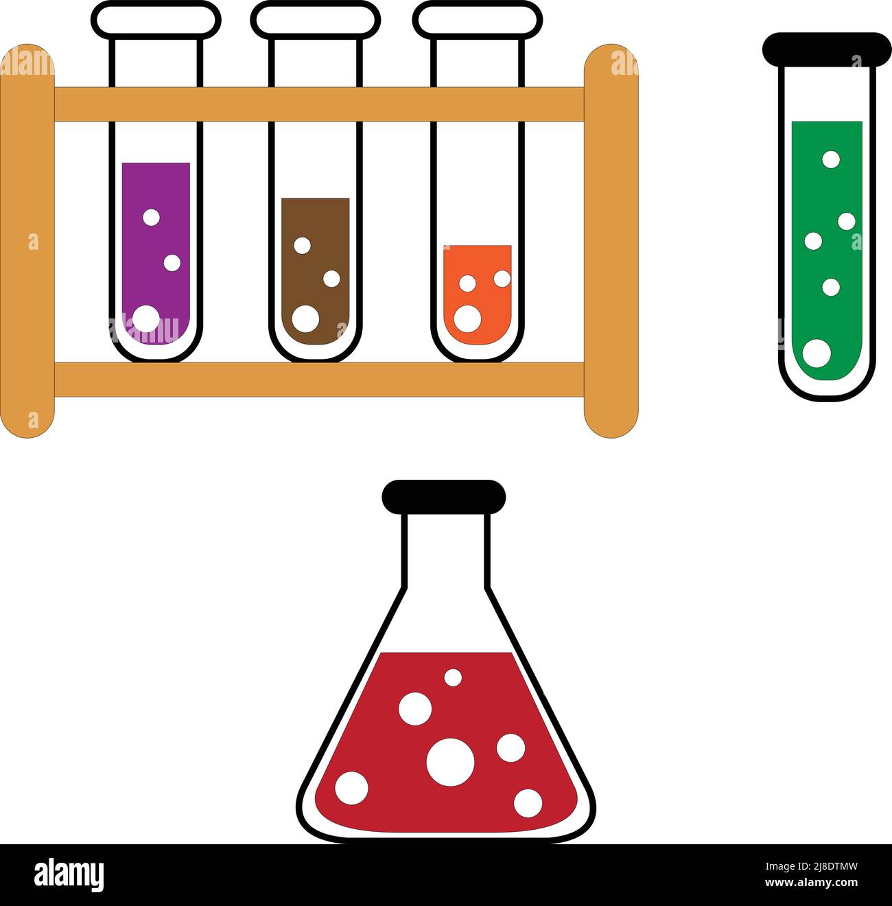 test tube and conical flask. on white background Stock Vector