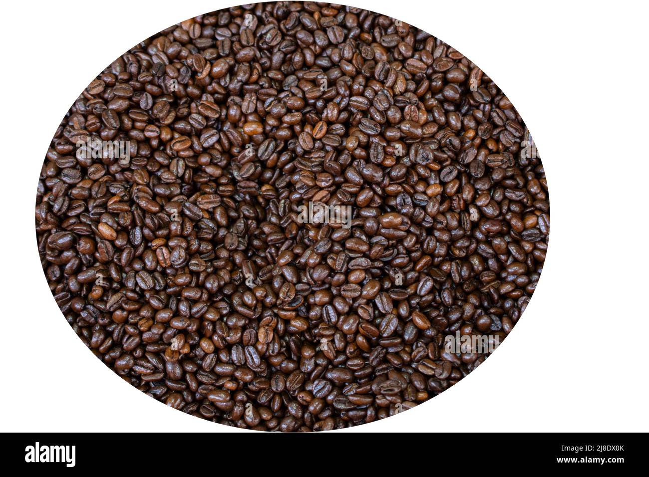 Pile of coffee beans. Coffee beans isolated on background. Love coffee concept. Stock Photo