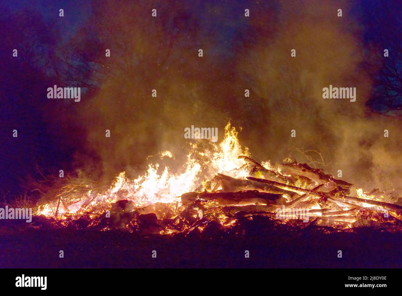night shot of a bonfire Stock Photo