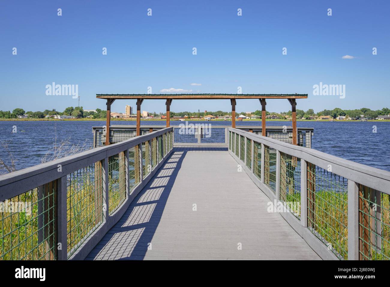 Lake Idamere Park with fishing pier in Tavares, Florida Stock Photo