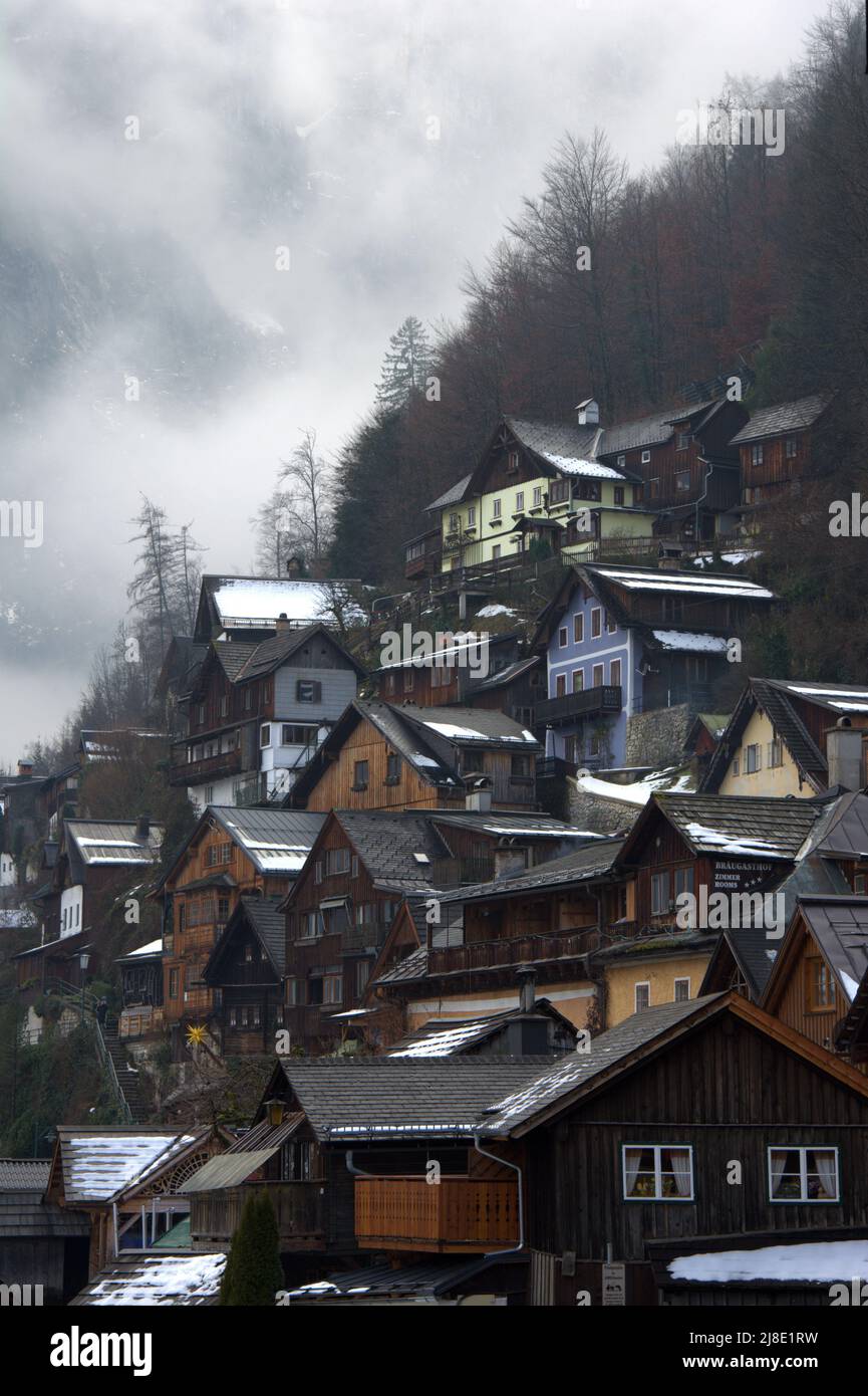 Layer of houses at the town Hallstatt. Stock Photo
