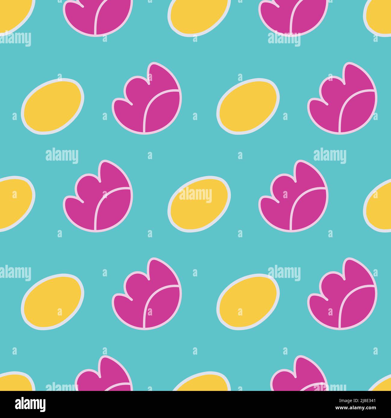 Summer seamless pattern. Abstract pink and yellow elements on blue background. Stock Vector