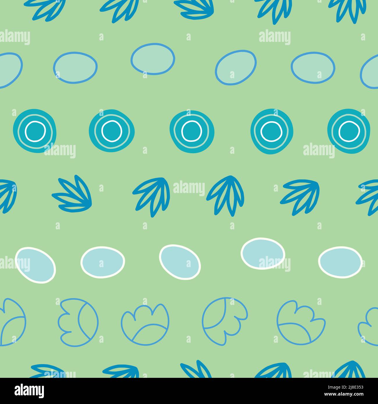 Spring striped background with blue elements on light green background Stock Vector