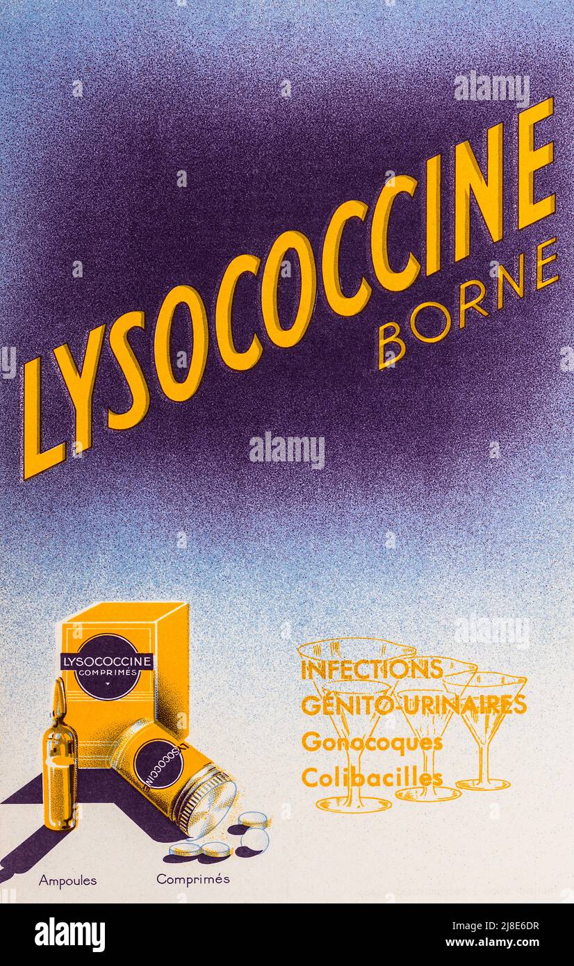 1930s French advert for 'Lysococcine' medicine. Stock Photo