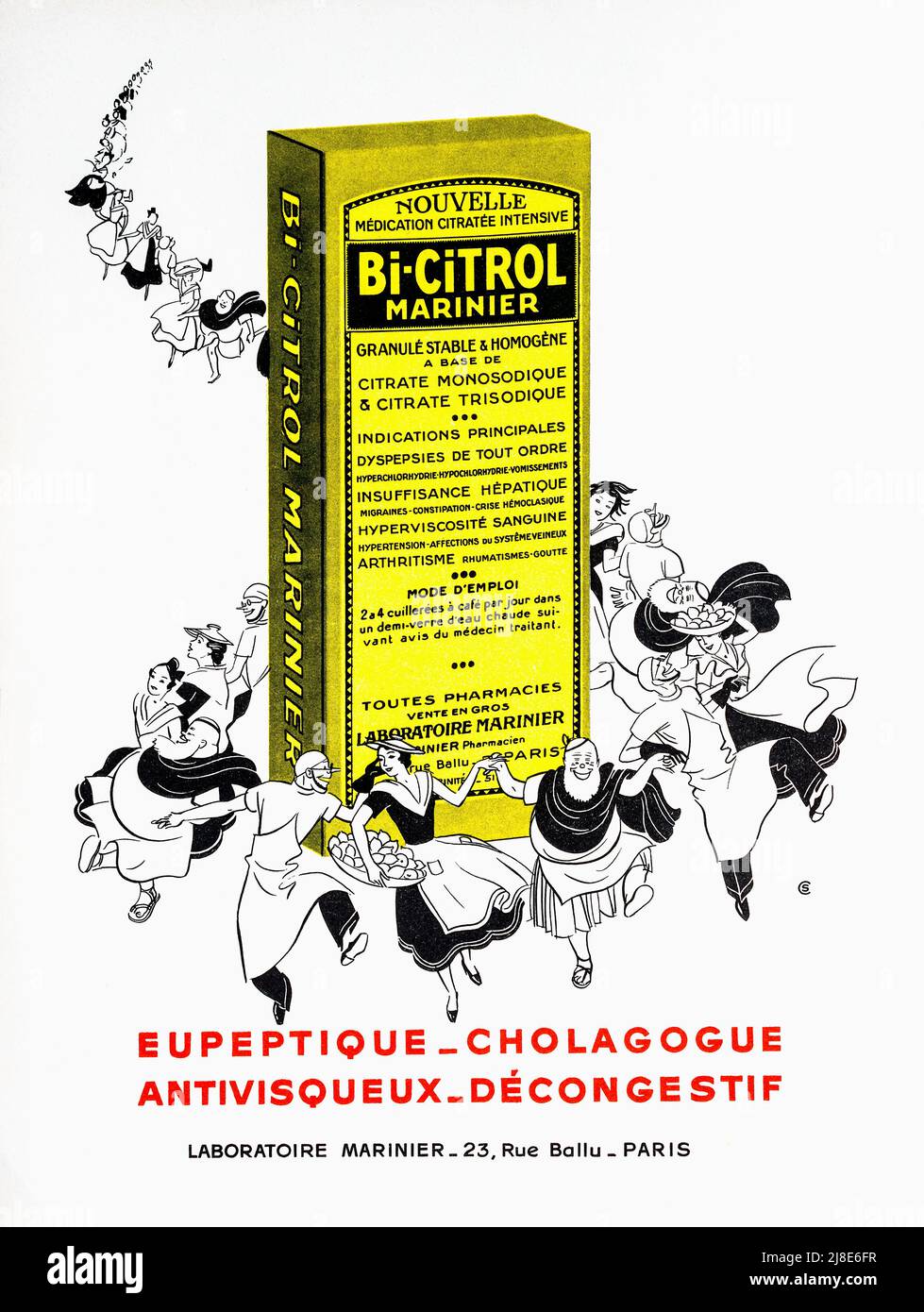 1940/50s French advert for 'Bi-Citrol Marinier' medicine. Stock Photo
