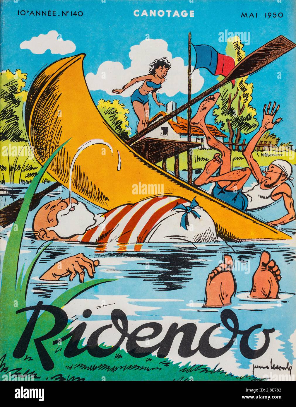 Cover of "Ridendo" May 1950, Canoeing theme French monthly humour
