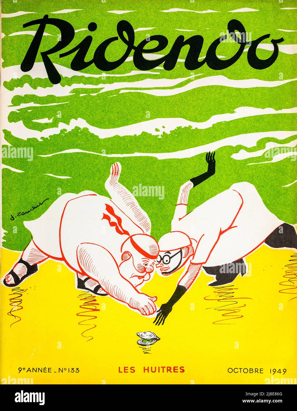Cover of 'Ridendo' - October 1949, Oysters theme - French monthly humour magazine for doctors and medical workers. Stock Photo