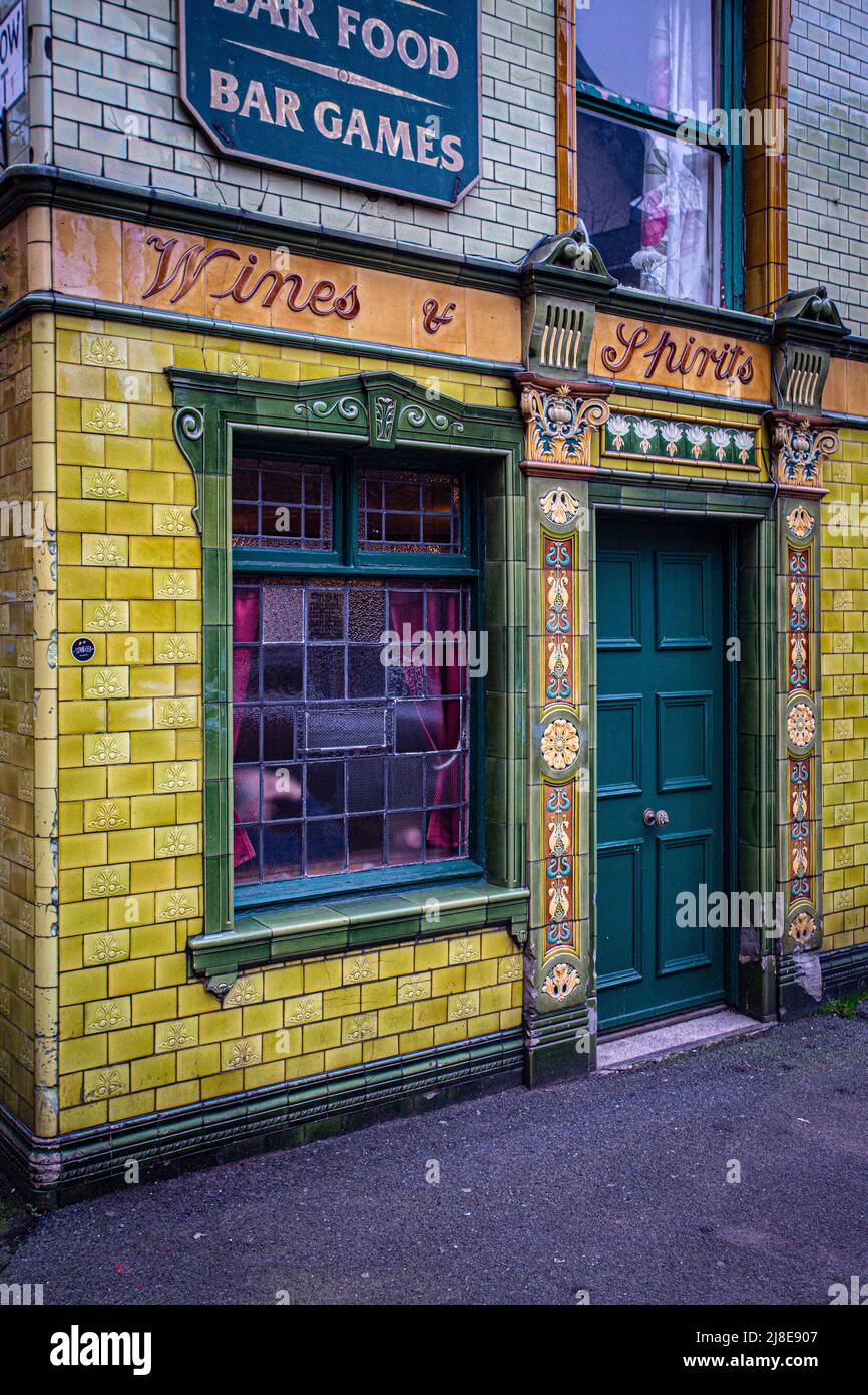 One of the ornate entrances to the Peveril of the Peak pub in central Manchester, England. Stock Photo