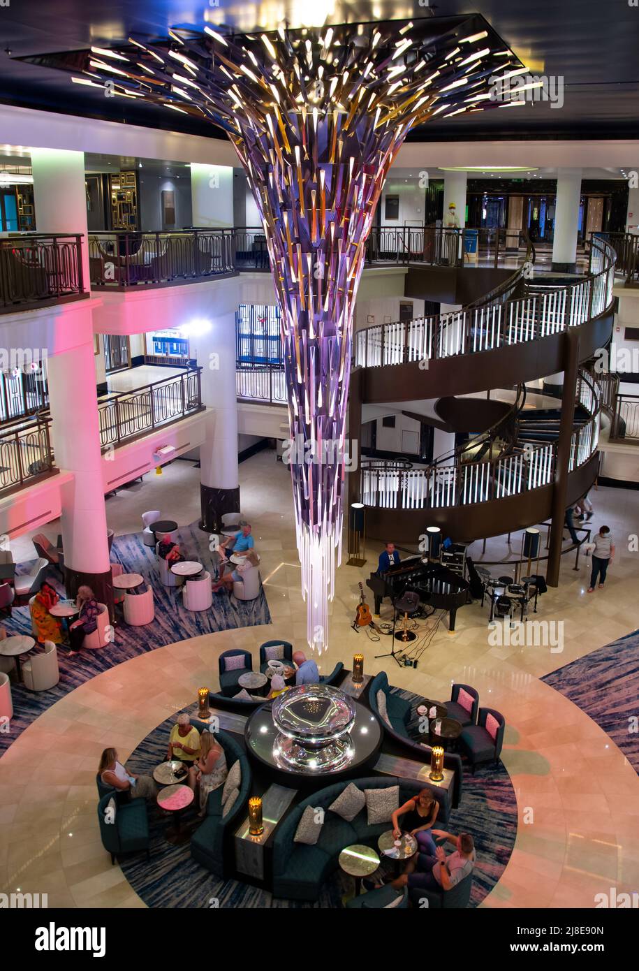 Bridgetown, Barbados - 25 March 2022:  The spectacular chandelier in the atrium of P and O Cruise liner Britannia Stock Photo