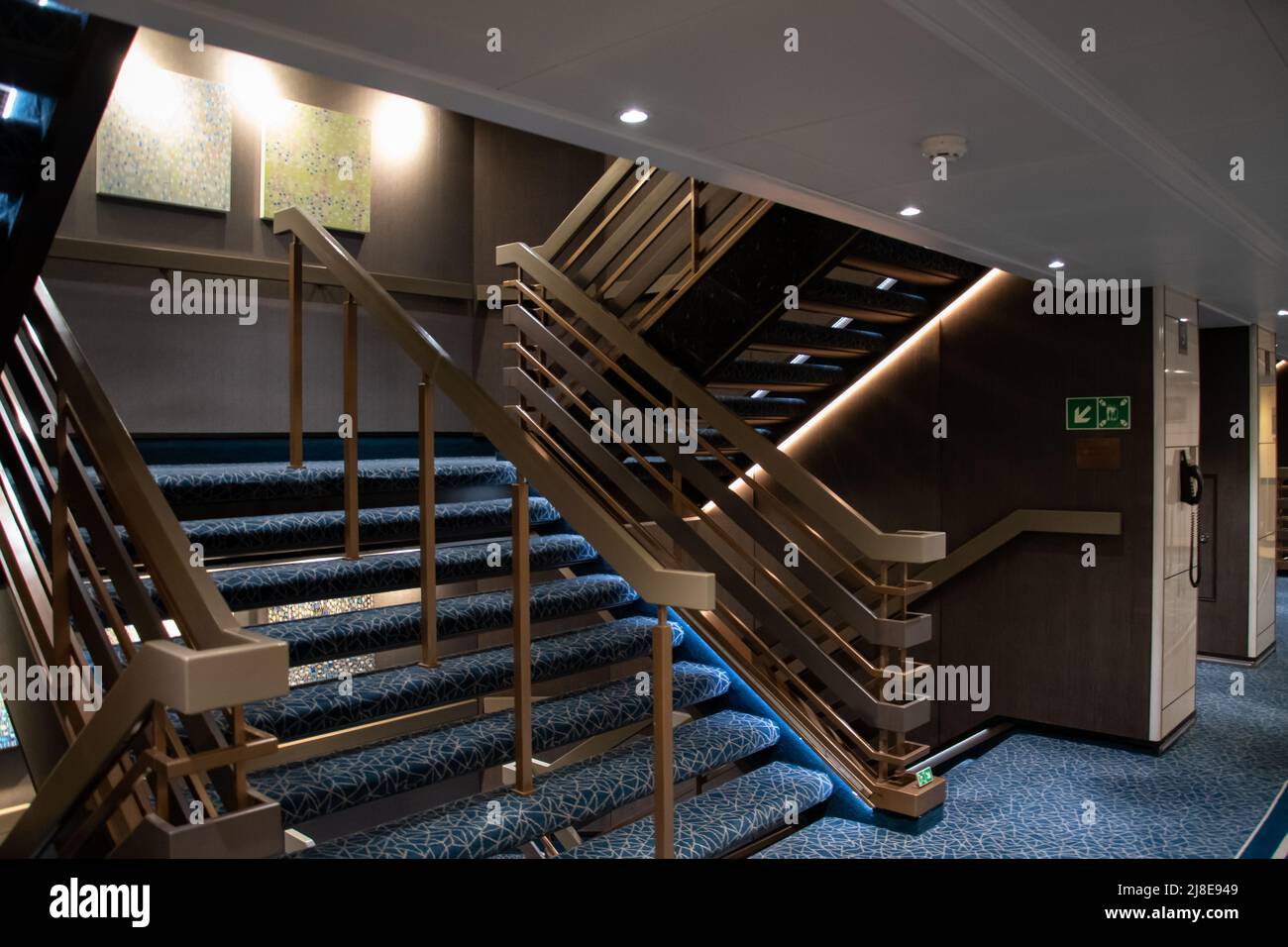 Bridgetown, Barbados - 25 March 2022:  The Aft staircase onboard the P and O Cruise liner Britannia in Bridgetown Stock Photo