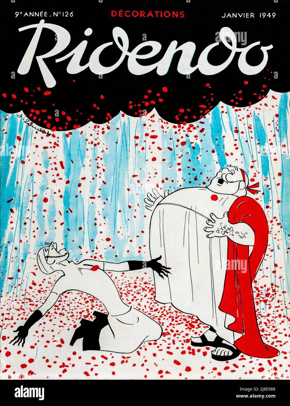 Cover of 'Ridendo' - January 1949, Decorations theme - French monthly humour magazine for doctors and medical workers. Stock Photo