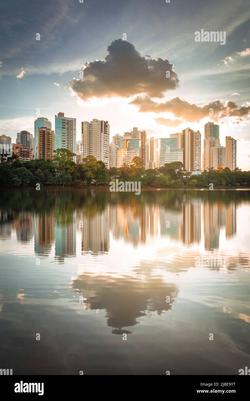View of Lake Igapó in the city of Londrina in Brazil with modern