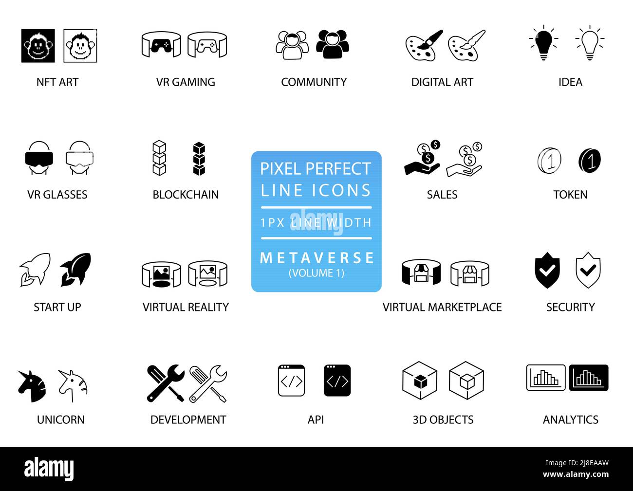 Metaverse pixel perfect vector icon set Stock Vector