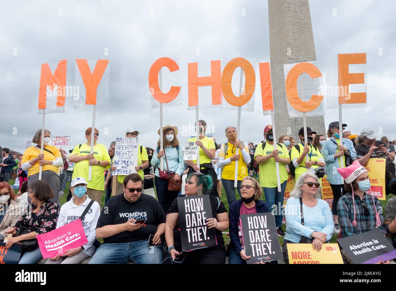 May 14, 2022: Pro-choice demonstrators at rally before marching to the Supreme Court, part of  “Bans of Our Bodies” day of action protesting an anticipated Court ruling to overturn Roe v Wade. The goal is to support abortion rights and urge elected officials to protect access to abortion through legislation. Stock Photo