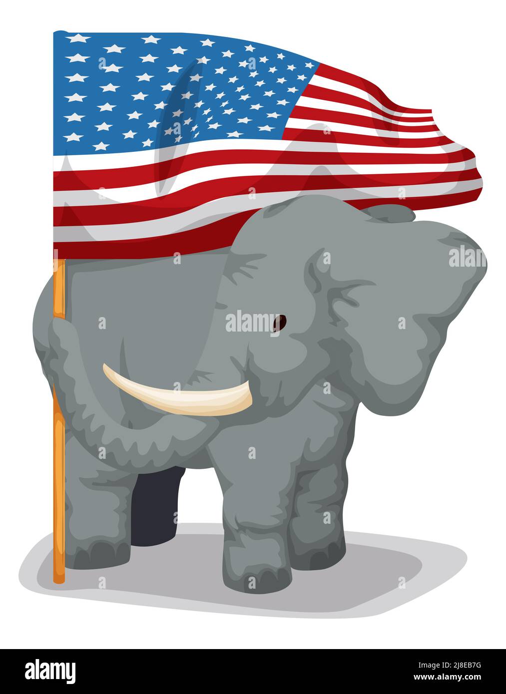Big, cute and smiling elephant with a vote in its trunk, exercising the suffrage during elections. Stock Vector