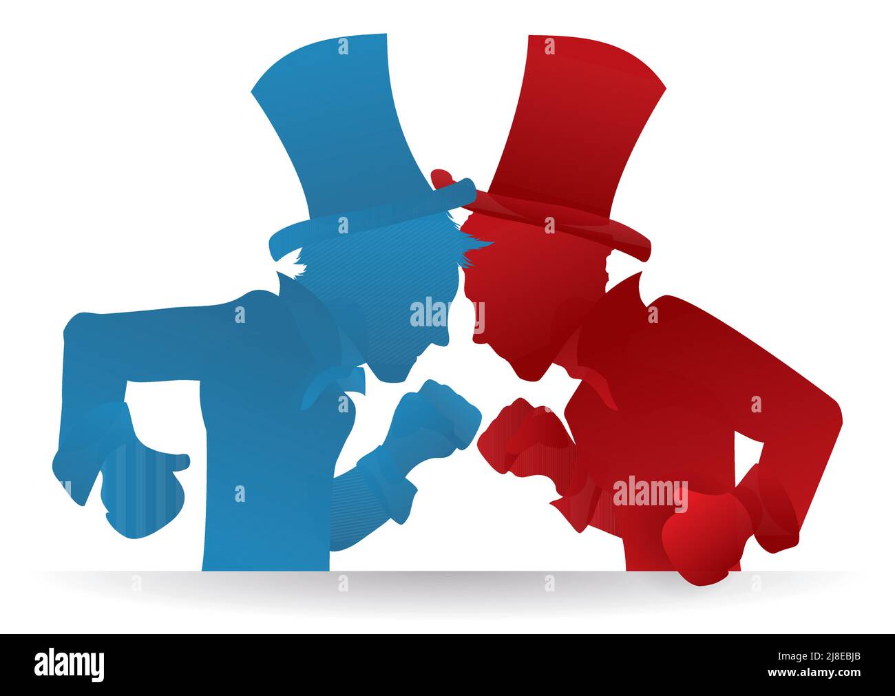 Blue and red silhouettes of traditional American partisans, ready to fight during elections rally. Stock Vector