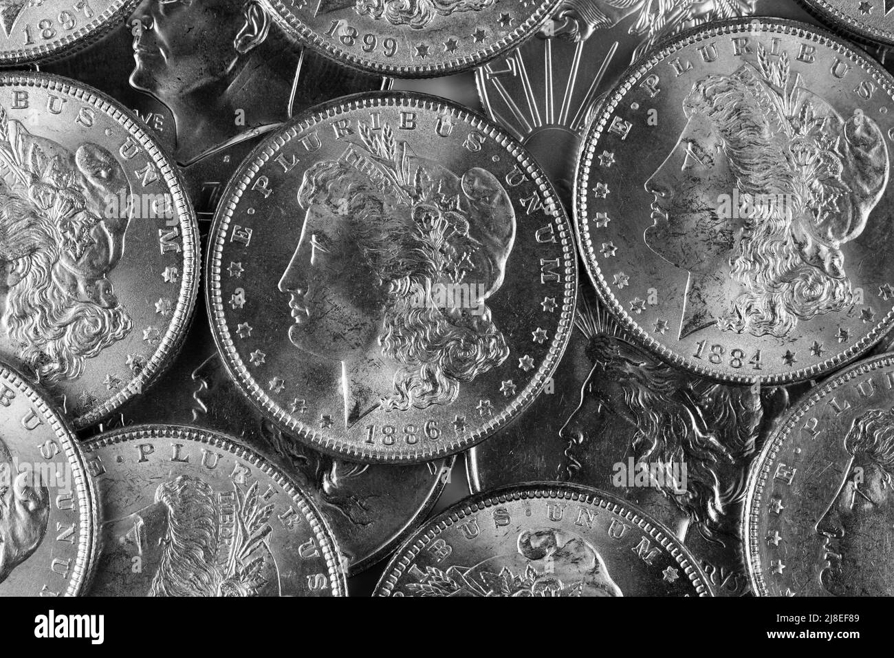American silver bullion in vintage dollar coins Stock Photo Alamy