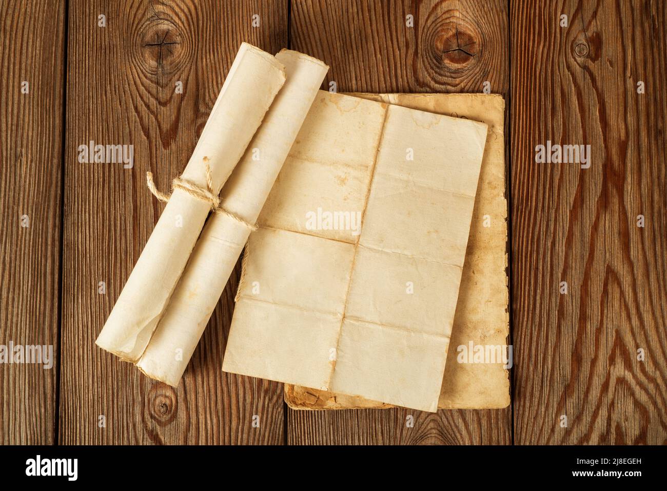 Old vintage sheets  on  wood Background. Stock Photo