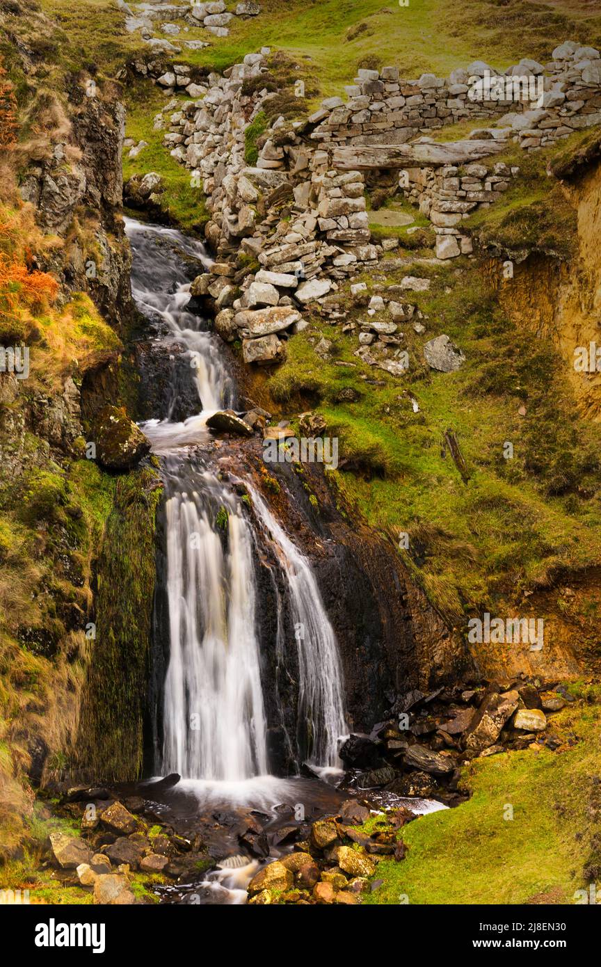 The waterfall on the burn at the Auld Mill, Fair Isle Stock Photo