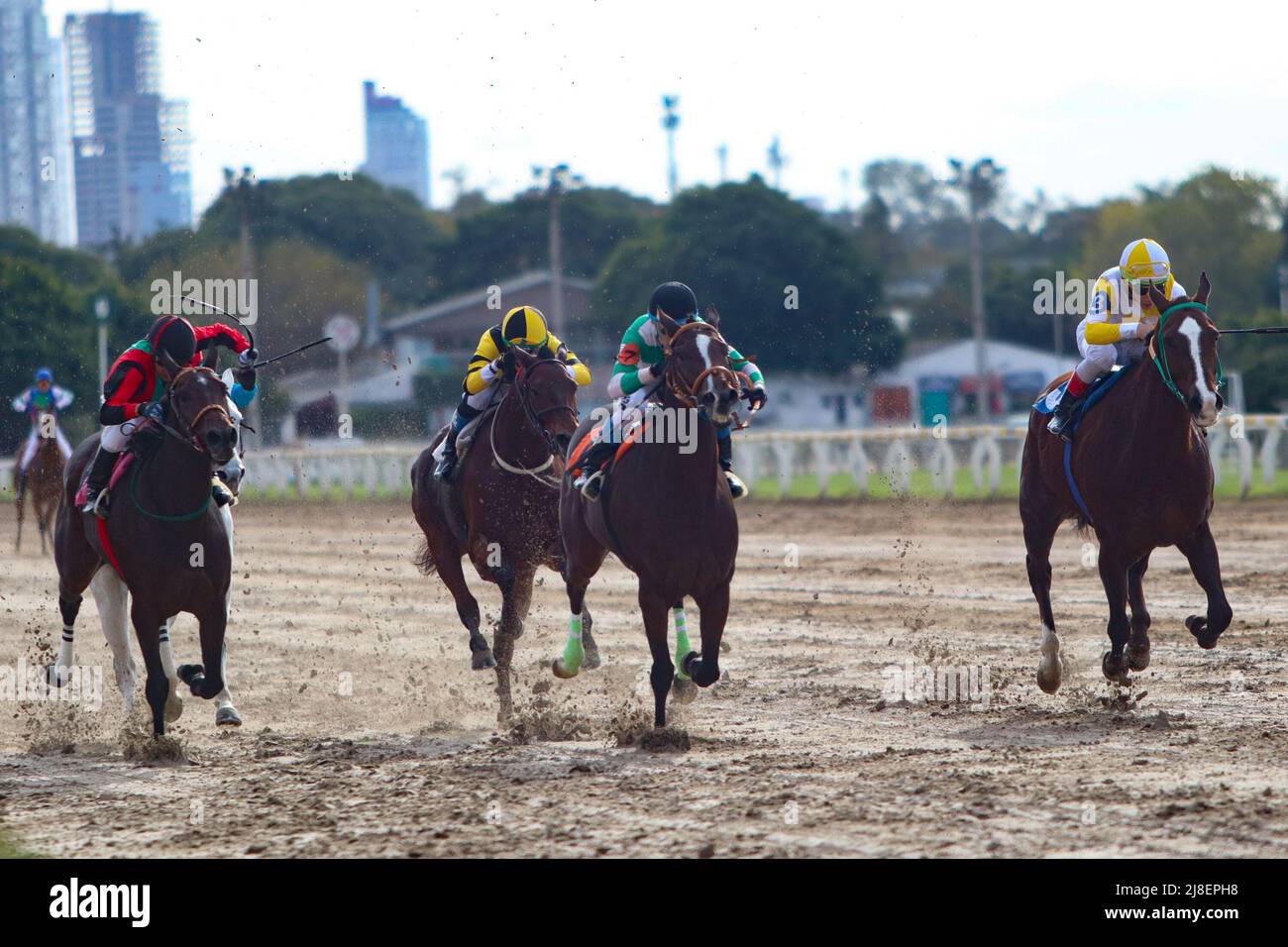 BUENOS AIRES: 13.05.2022 Horse racing at the Hippodrome of Palermo, opened in 1876 and still active with more than 10 races a day Stock Photo